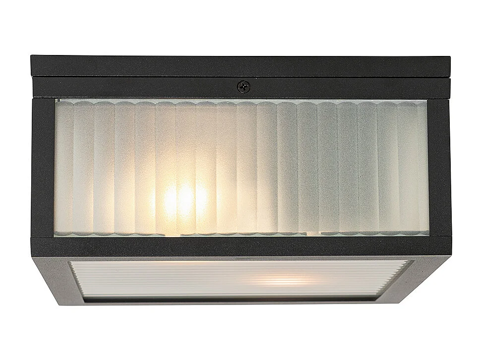 Plafonnier d'extérieur noir avec verre nervuré 2 lumières IP44 - Charlois