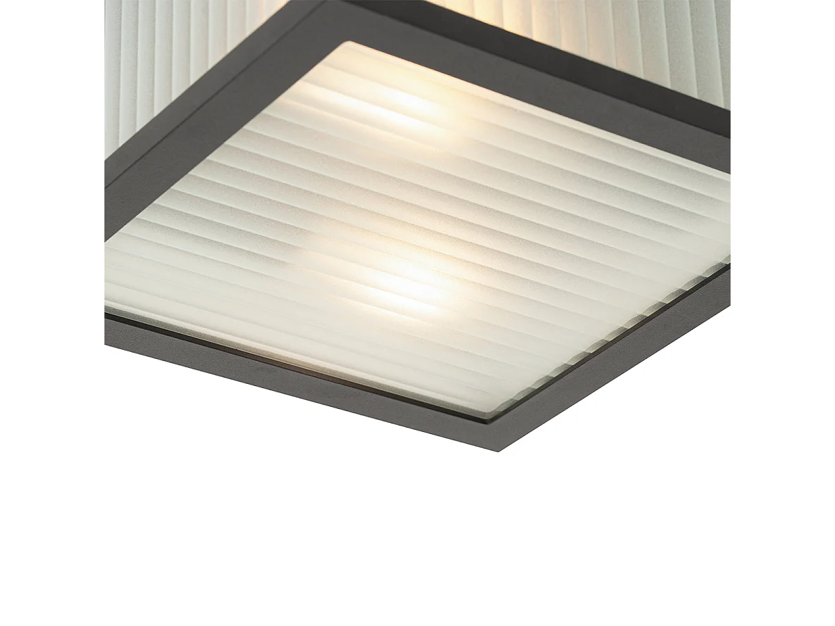 Plafonnier d'extérieur noir avec verre nervuré 2 lumières IP44 - Charlois