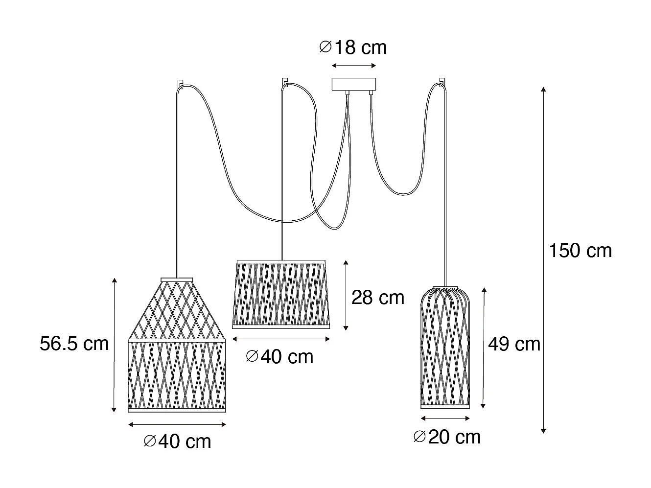 Lampe suspendue d'extérieur rurale en rotin 3 lumières - Calamus
