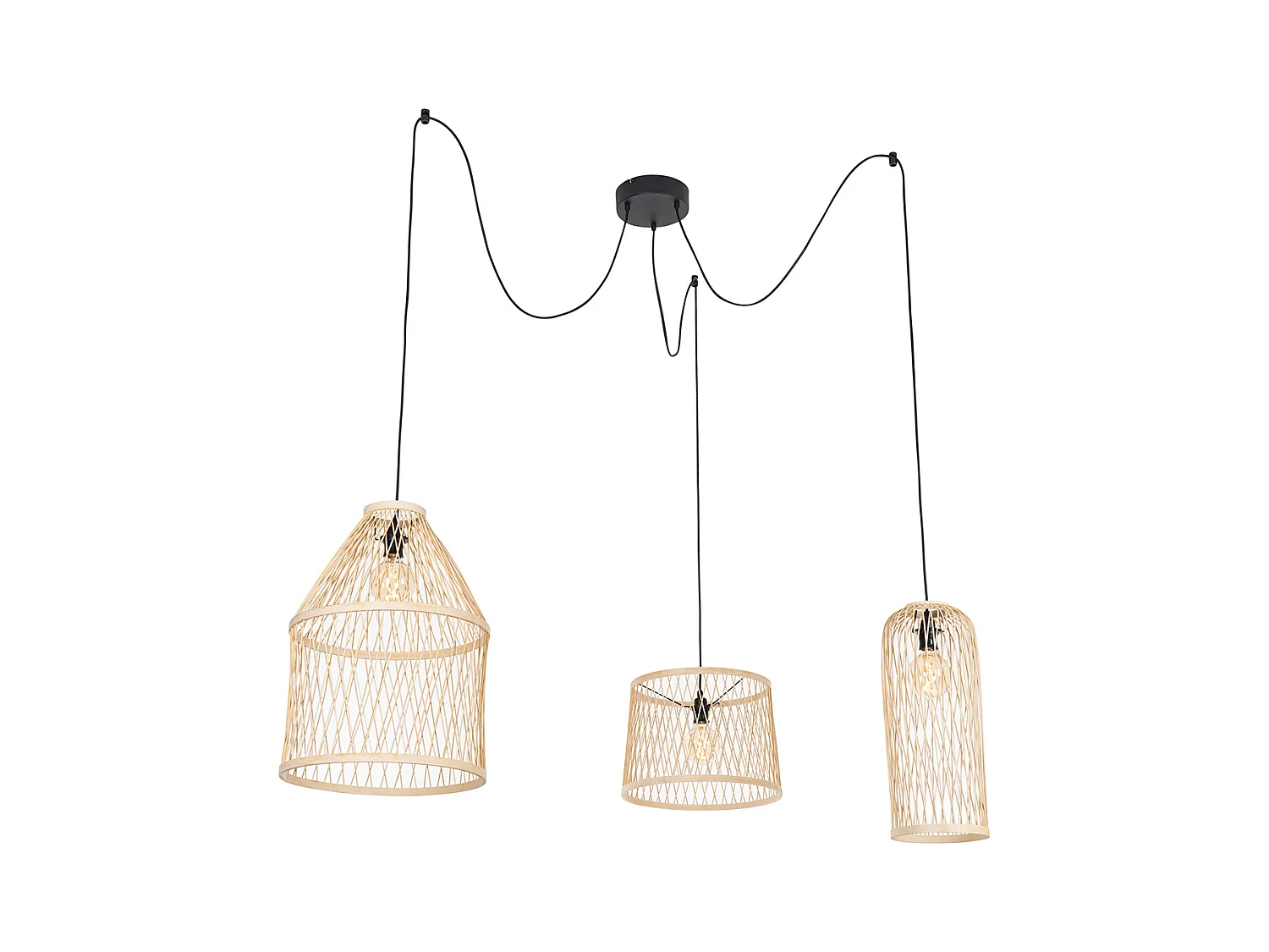 Lampe suspendue d'extérieur rurale en rotin 3 lumières - Calamus