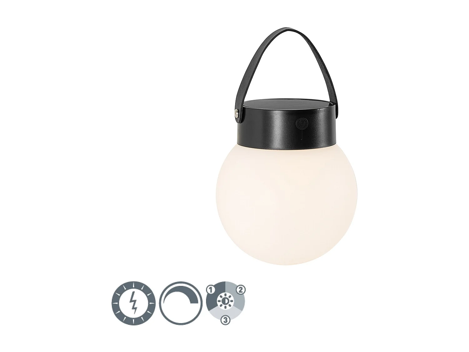 Lampe suspendue d'extérieur noire avec LED solaire dimmable en 3 étapes - Cornelia