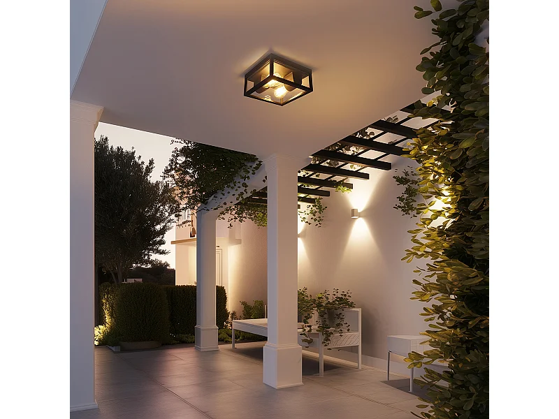 Plafonnier industriel noir IP44 2 lumières - Charlois