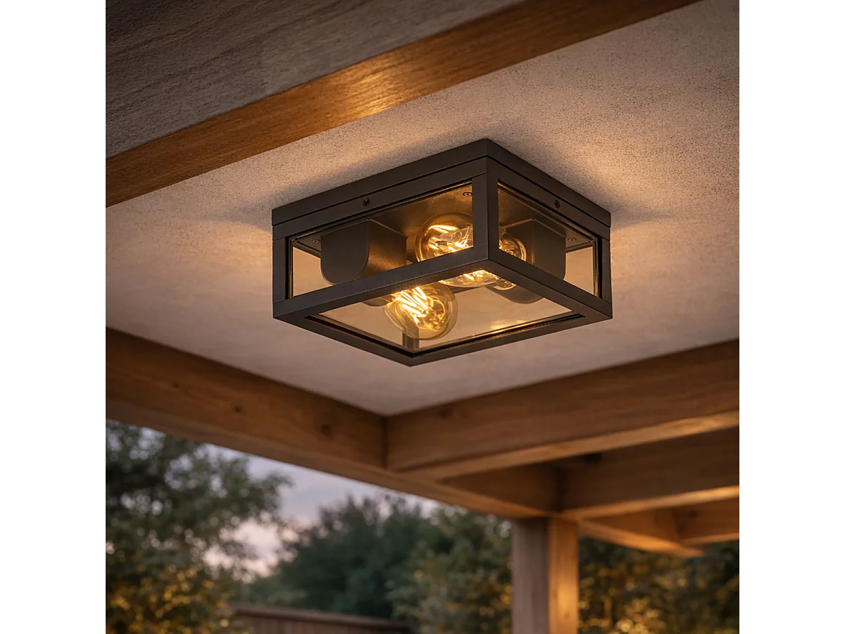 Plafonnier noir avec verre fumé 2 lumières IP44 - Charlois