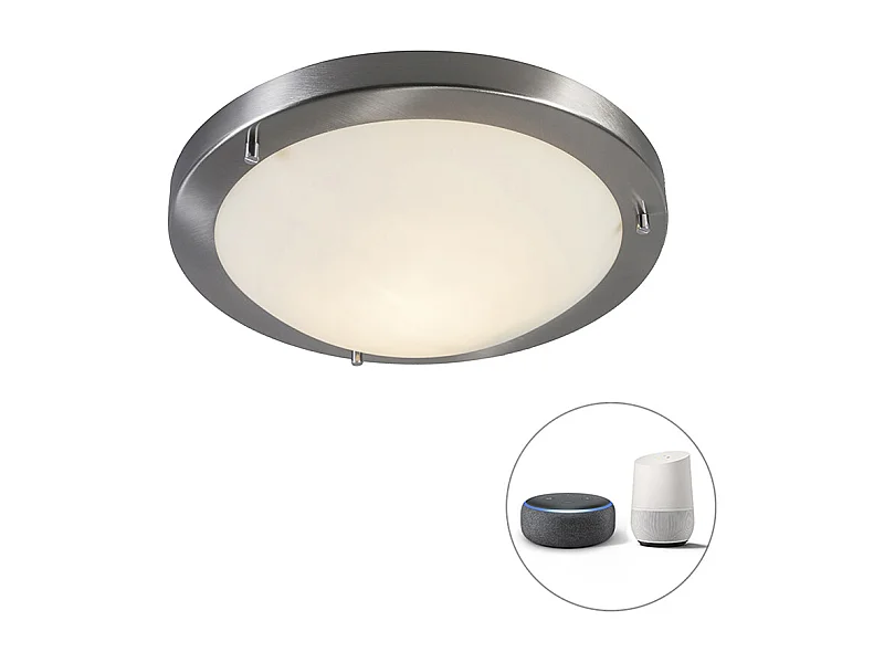 Plafonnier intelligent acier 31 cm avec WiFi A60 IP44 - Yuma