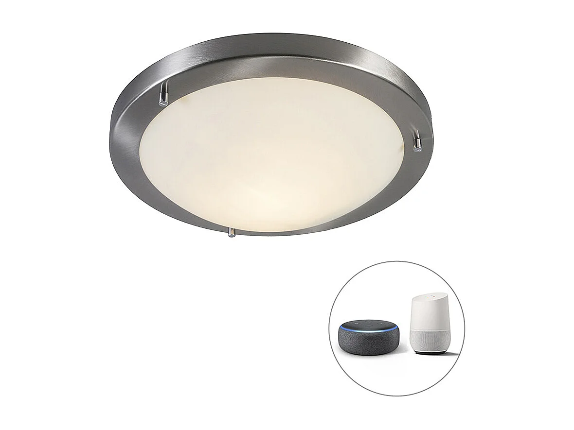Plafonnier intelligent acier 31 cm avec WiFi A60 IP44 - Yuma