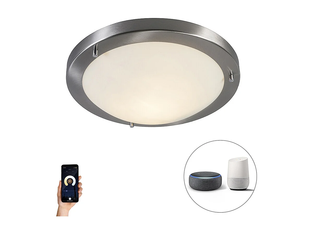 Plafonnier intelligent acier 31 cm avec WiFi A60 IP44 - Yuma