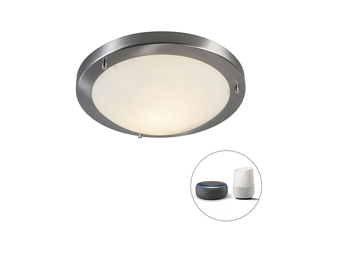 Plafonnier intelligent acier 31 cm avec WiFi A60 IP44 - Yuma