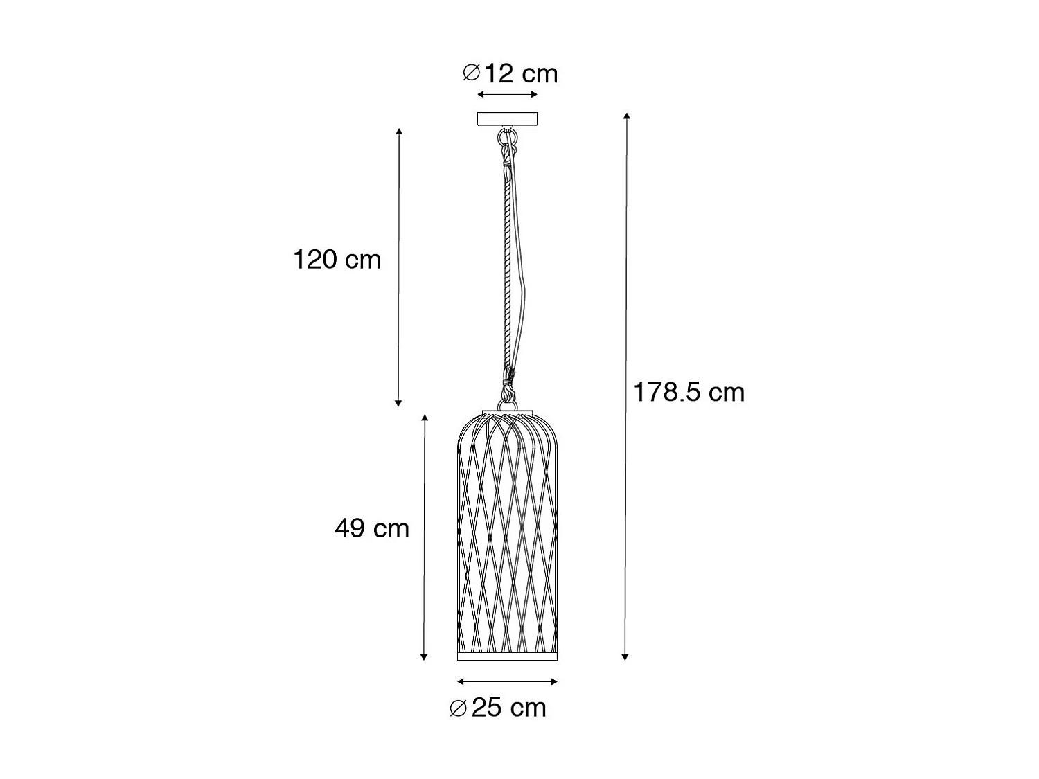 Suspension d'extérieur rustique en rotin 25 cm - Calamus
