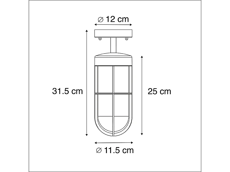Plafonnier d'extérieur Country noir avec verre IP44 - Elza