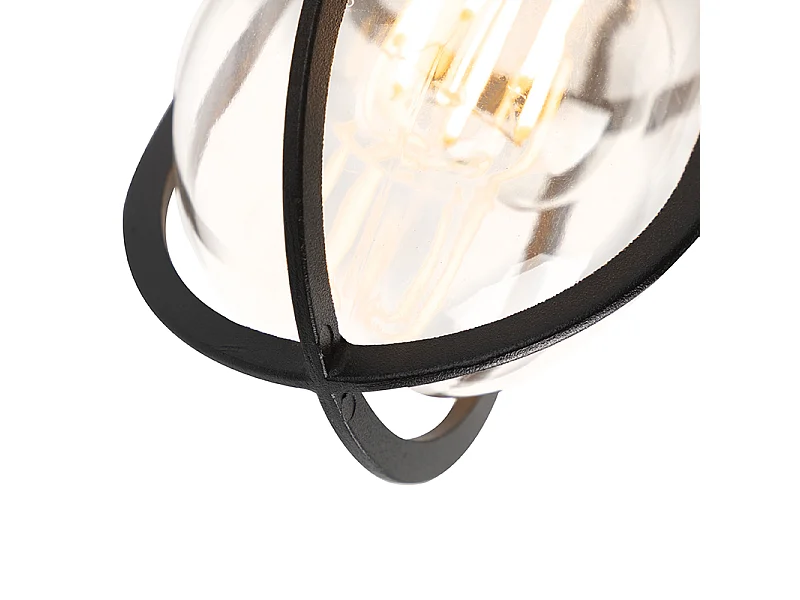 Plafonnier d'extérieur Country noir avec verre IP44 - Elza