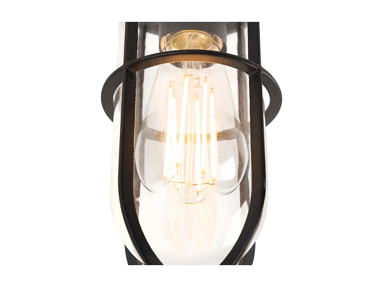 Plafonnier d'extérieur Country noir avec verre IP44 - Elza