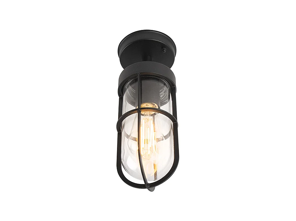 Plafonnier d'extérieur Country noir avec verre IP44 - Elza