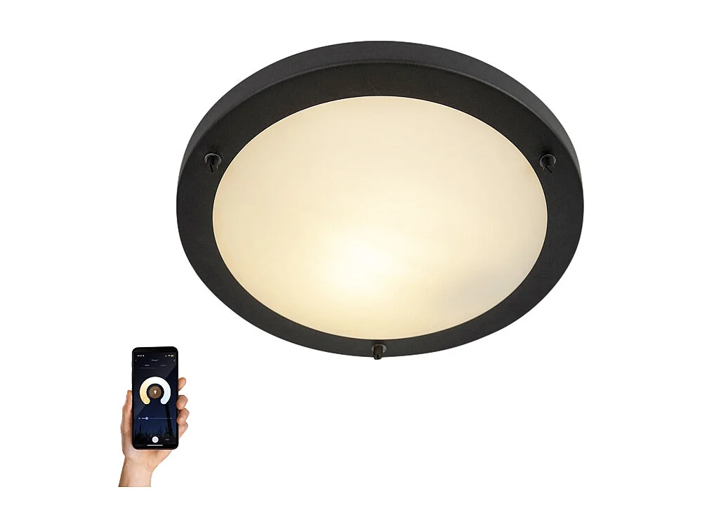 Plafonnier intelligent noir 31 cm avec WiFi A60 IP44 - Yuma