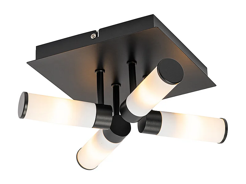 Plafonnier de salle de bain moderne noir 4 lumières IP44 - Bath