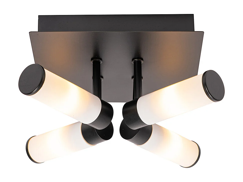 Plafonnier de salle de bain moderne noir 4 lumières IP44 - Bath