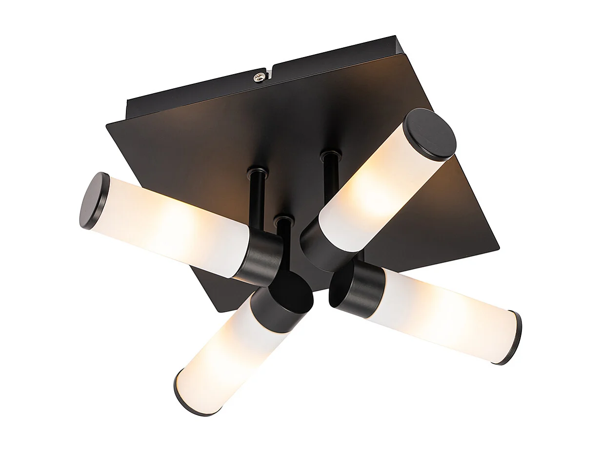 Plafonnier de salle de bain moderne noir 4 lumières IP44 - Bath