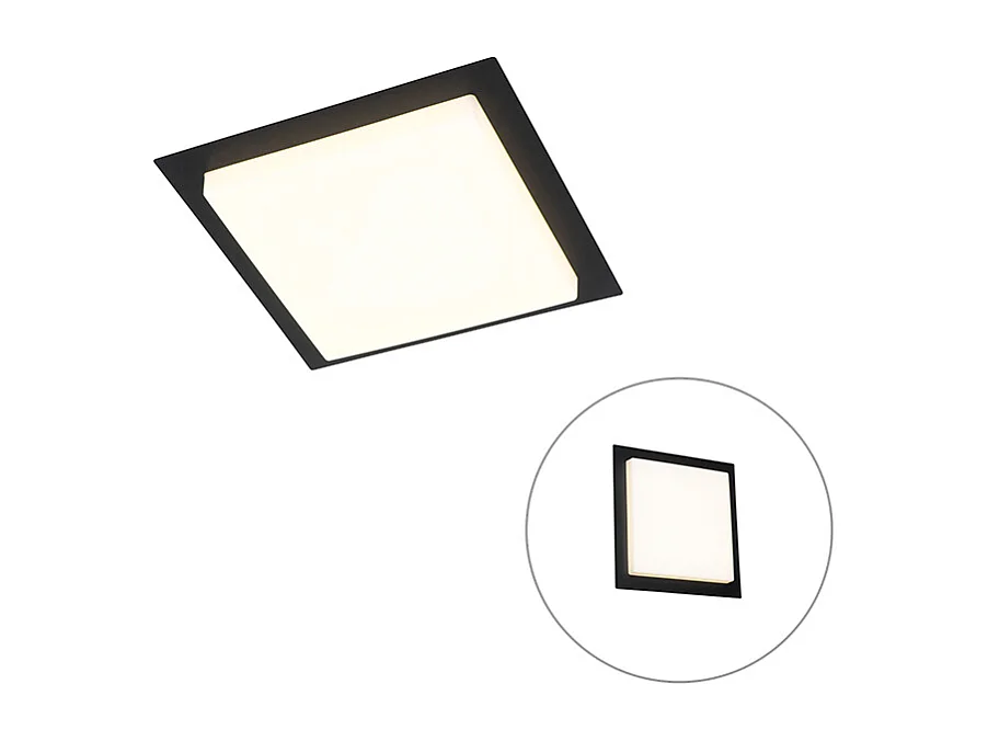 Plafonnier moderne carré noir avec LED IP44 - Lys