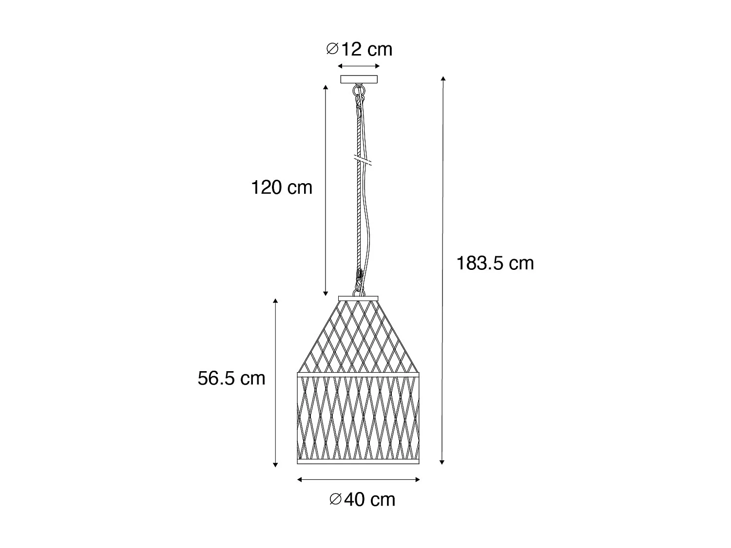 Lampe suspendue d'extérieur rurale en rotin 40x55 cm - Calamus