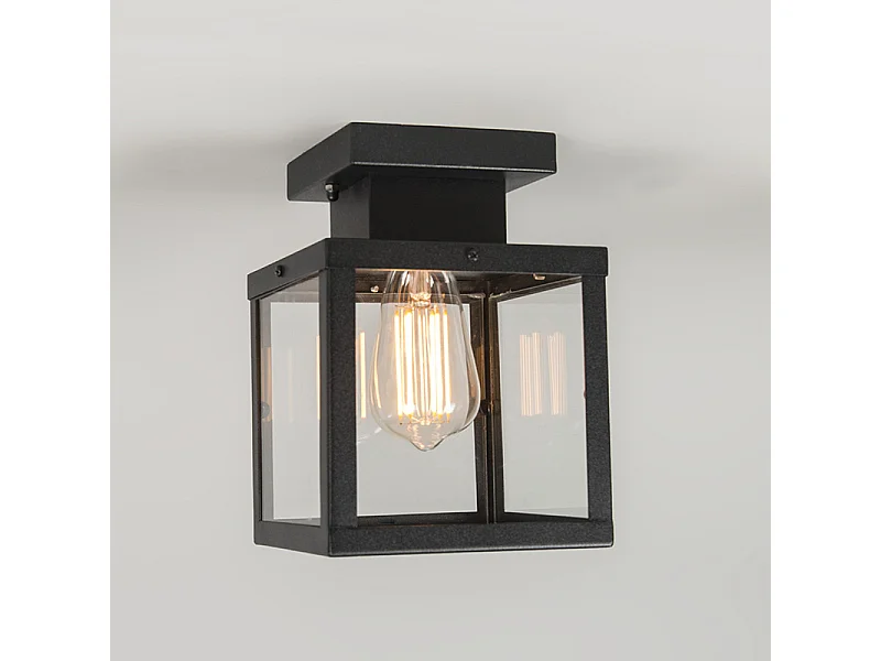 Plafonnier d'extérieur industriel noir 1 lumière - Rotterdam