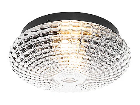 Plafonnier classique noir avec verre fumé 30 cm IP44 - Nohmi