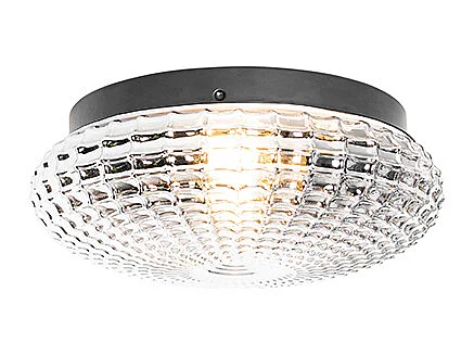 Plafonnier classique noir avec verre fumé 30 cm IP44 - Nohmi