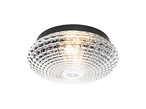 Plafonnier classique noir avec verre fumé 30 cm IP44 - Nohmi