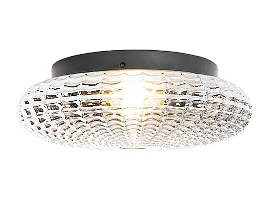 Plafonnier classique noir avec verre fumé 35 cm IP44 - Nohmi