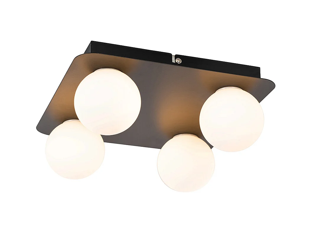 Plafonnier de salle de bain moderne noir carré 4 lumières - Cederic