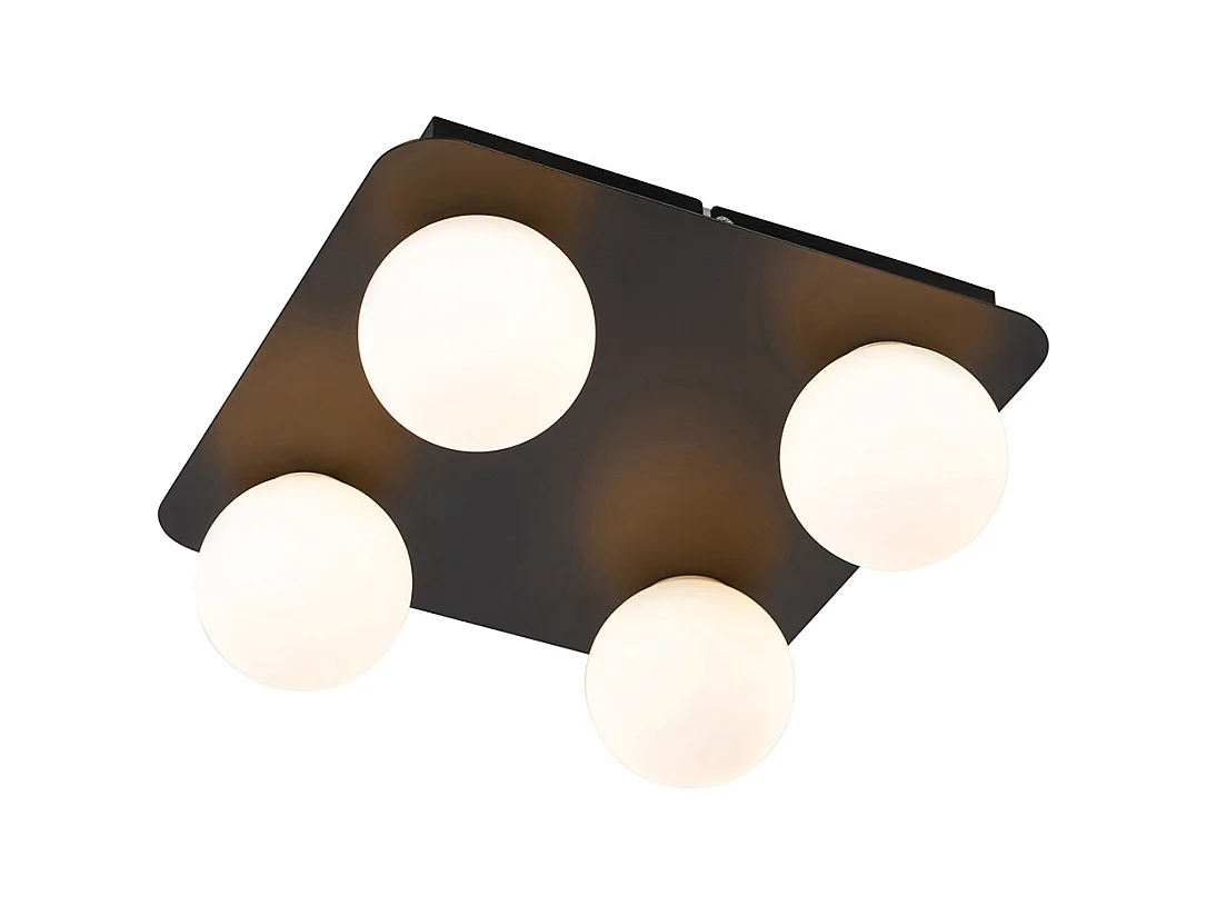 Plafonnier de salle de bain moderne noir carré 4 lumières - Cederic