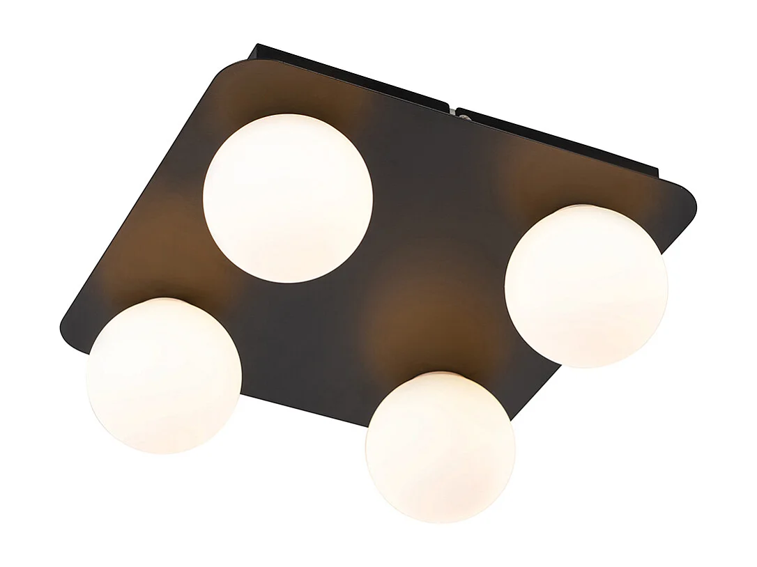 Plafonnier de salle de bain moderne noir carré 4 lumières - Cederic