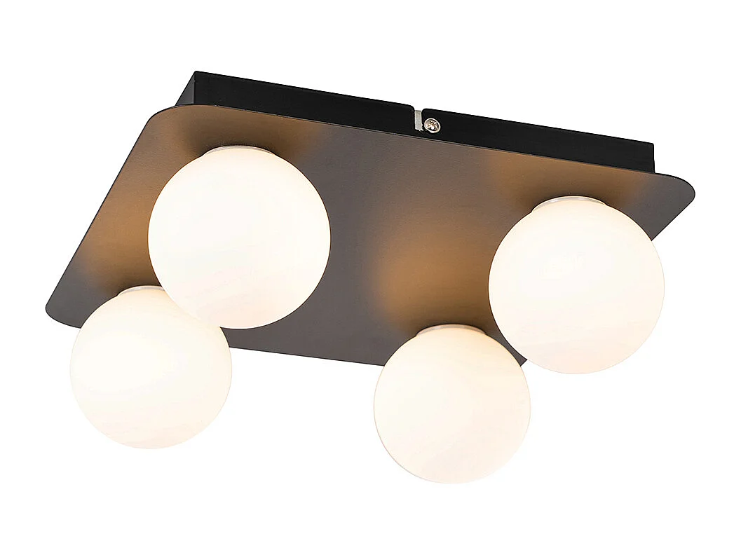 Plafonnier de salle de bain moderne noir carré 4 lumières - Cederic