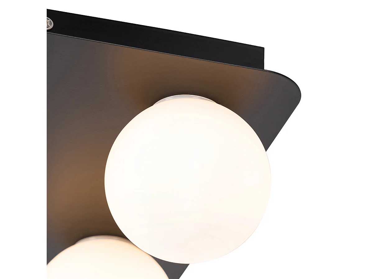 Plafonnier de salle de bain moderne noir carré 4 lumières - Cederic