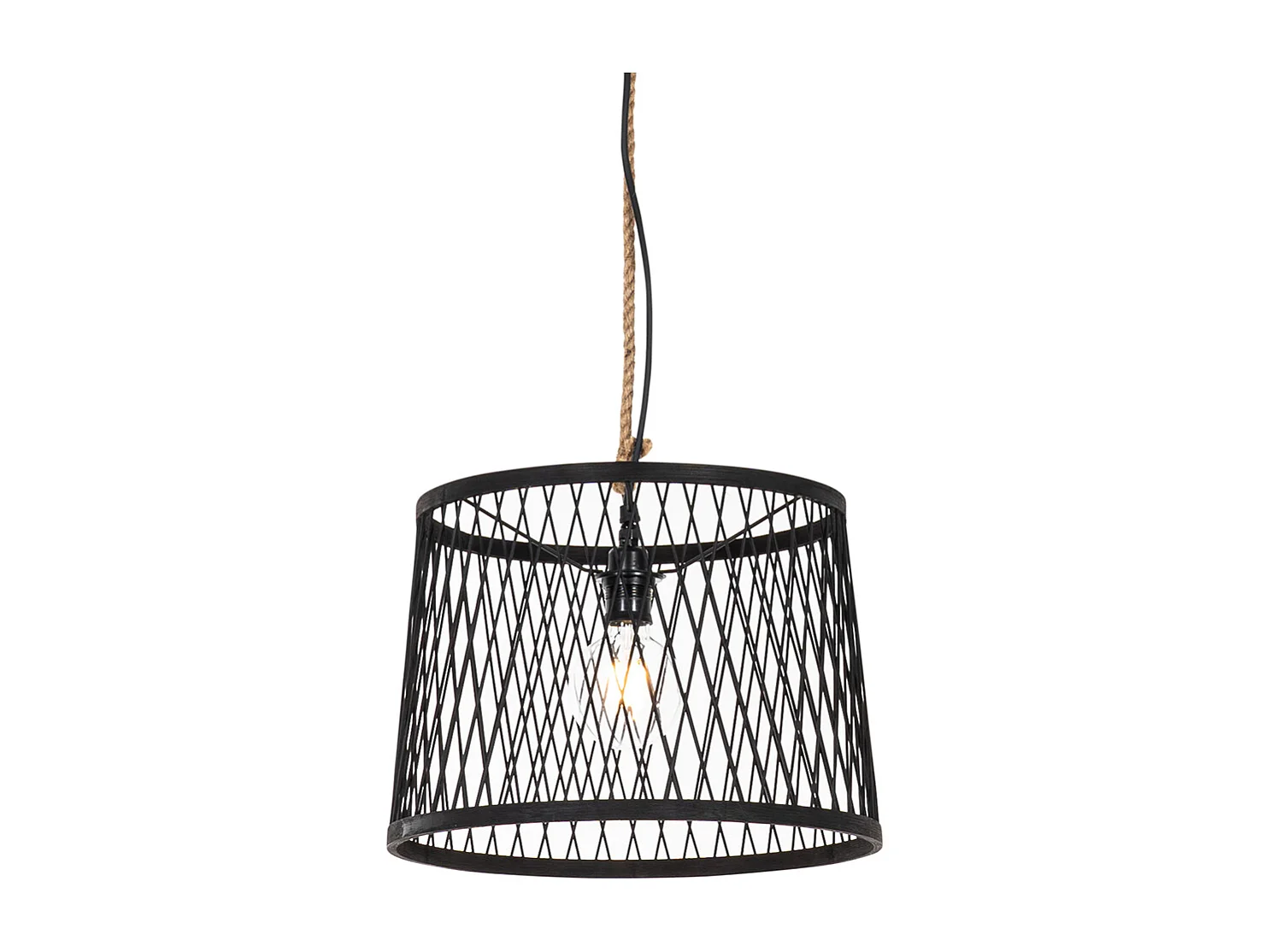 Lampe suspendue d'extérieur rurale en rotin noir 40 cm - Calamus