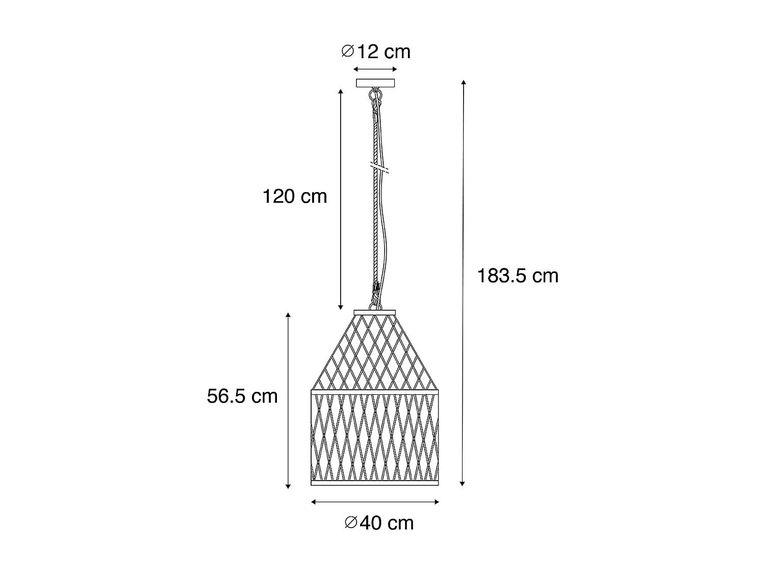 Lampe suspendue d'extérieur rurale en rotin noir 40x55 cm - Calamus