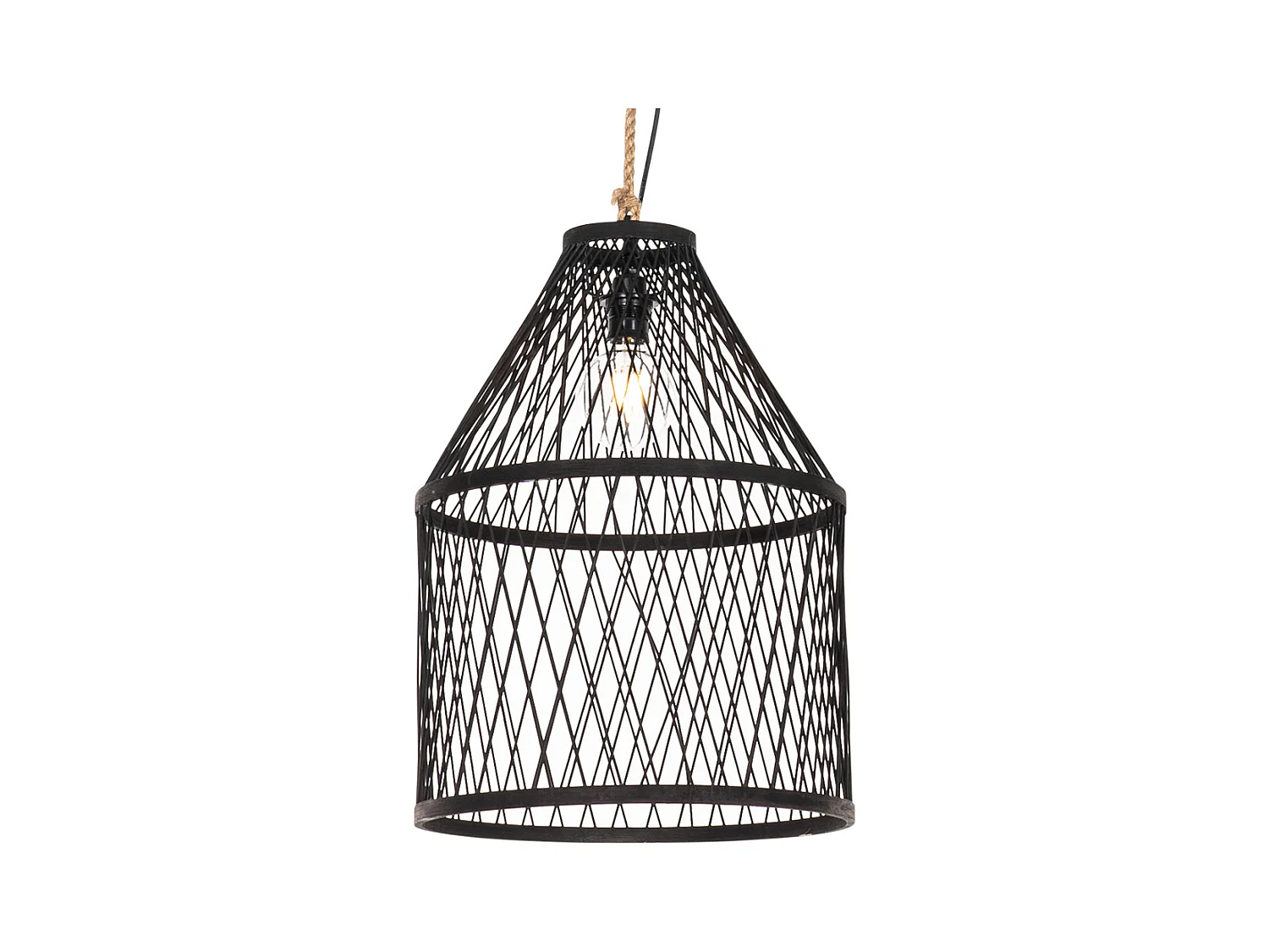Lampe suspendue d'extérieur rurale en rotin noir 40x55 cm - Calamus