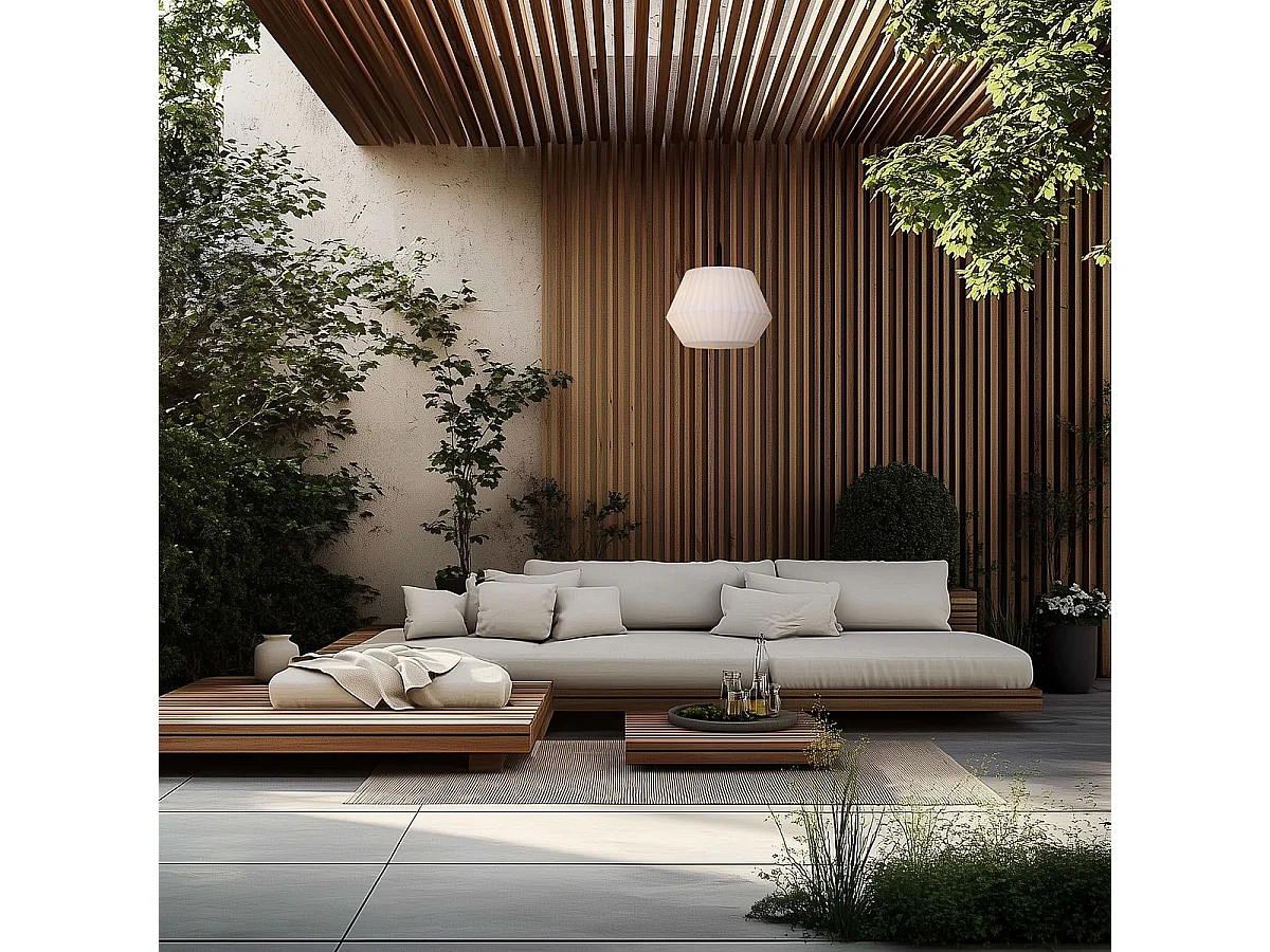 Lampe suspendue d'extérieur moderne noire avec abat-jour blanc 45,6 cm IP44 - Robbert