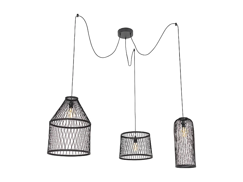Lampe suspendue d'extérieur rurale en rotin noir 3 lumières - Calamus