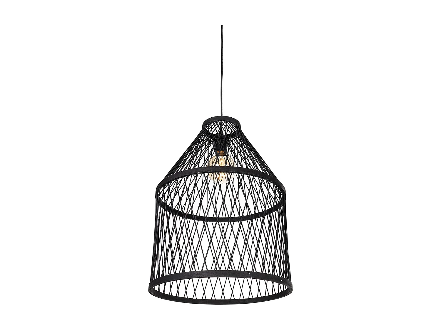 Lampe suspendue d'extérieur rurale en rotin noir 3 lumières - Calamus