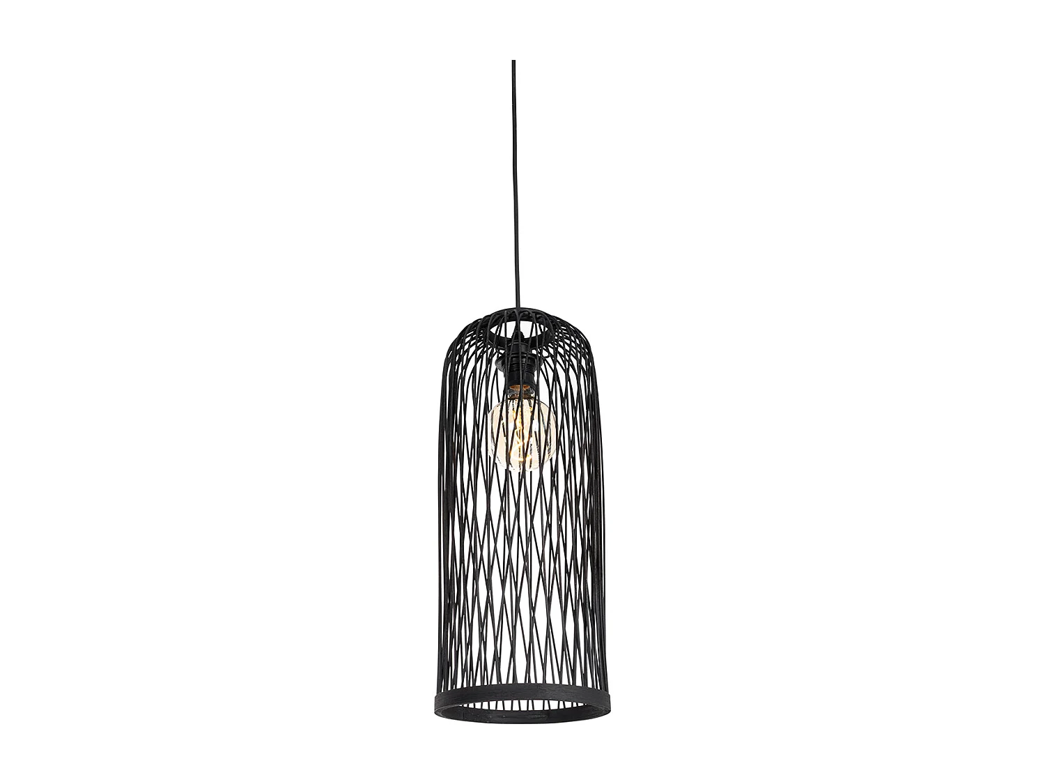 Lampe suspendue d'extérieur rurale en rotin noir 3 lumières - Calamus