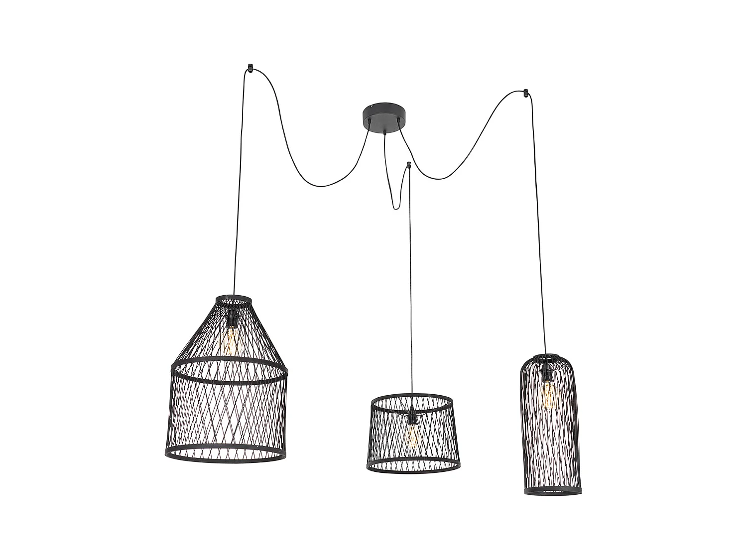 Lampe suspendue d'extérieur rurale en rotin noir 3 lumières - Calamus