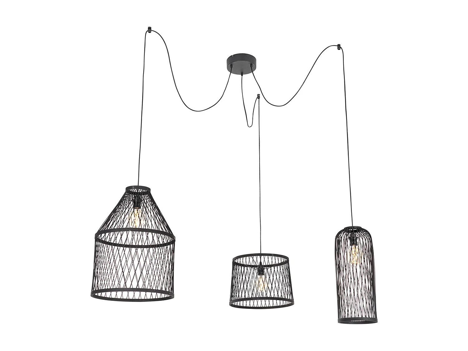 Suspension d'extérieur rustique en rotin noir 3 lumières - Calamus