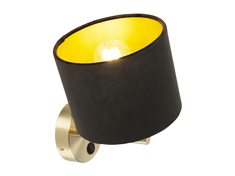 Applique murale classique dorée avec abat-jour en velours noir - Combi