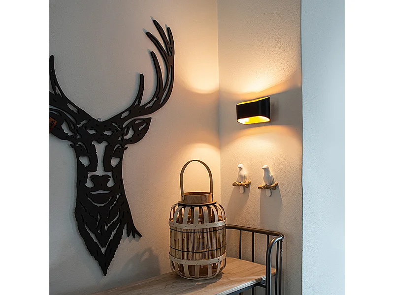 Applique murale moderne noire avec intérieur doré ovale - Alone