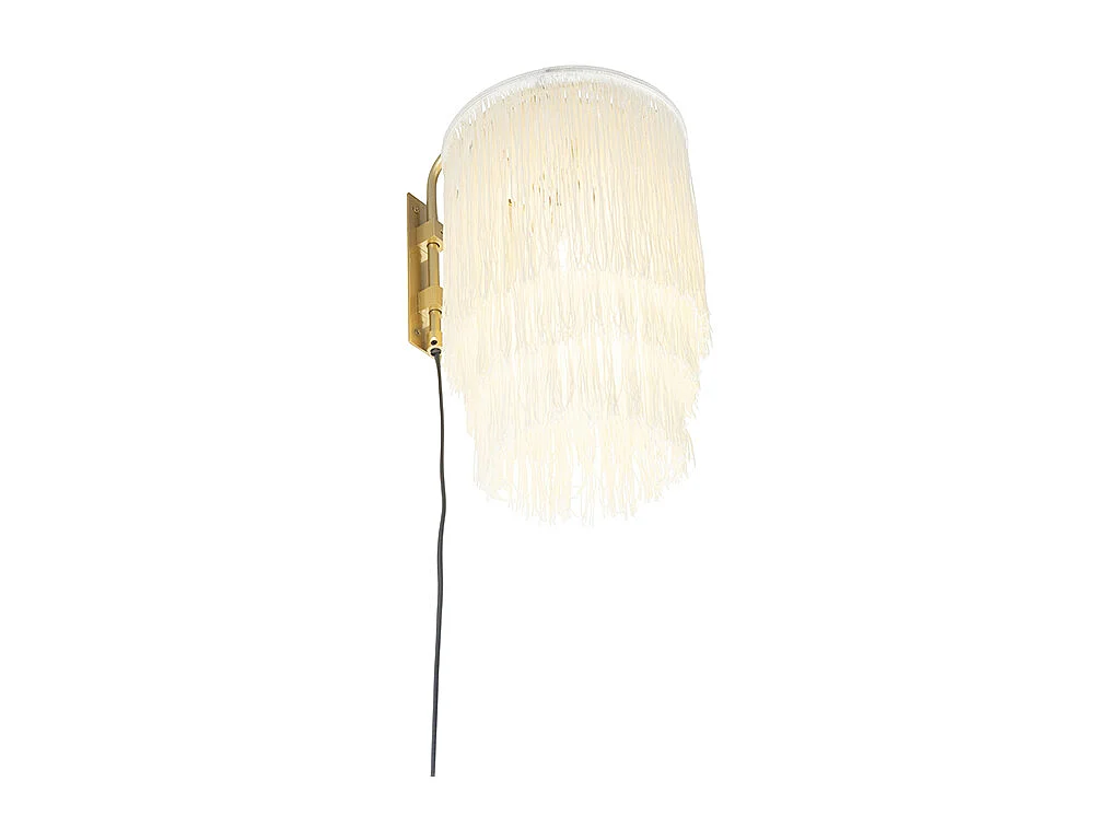 Applique murale orientale dorée avec abat-jour crème à franges - Franxa