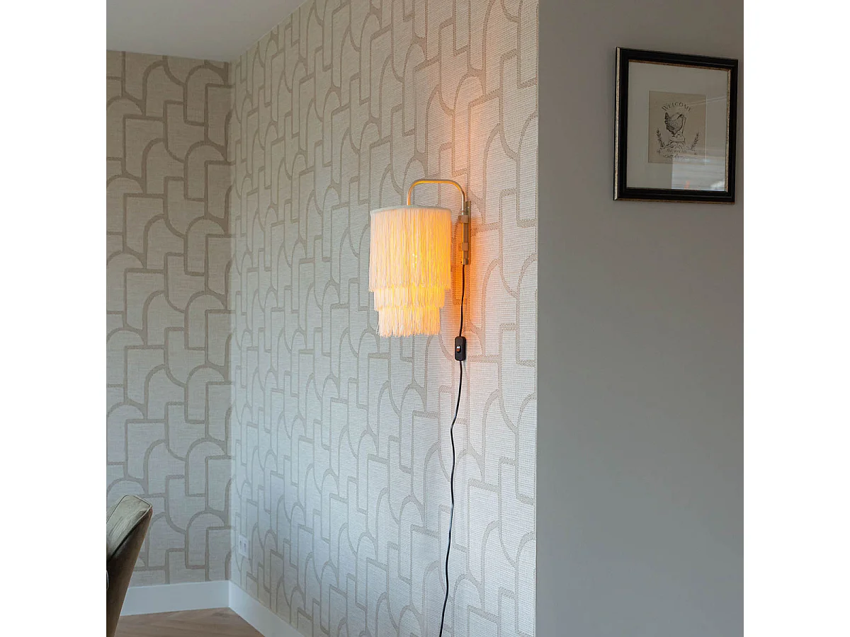 Applique murale orientale dorée avec abat-jour crème à franges - Franxa