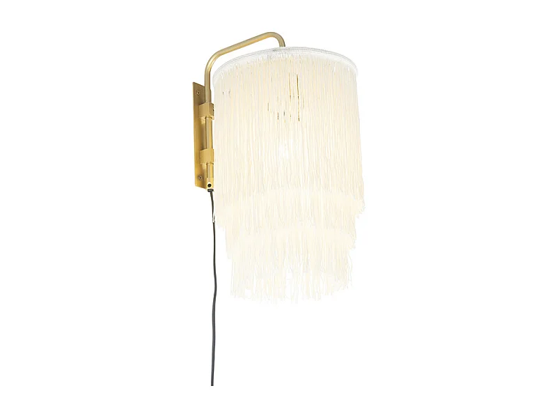 Applique murale orientale dorée avec abat-jour crème à franges - Franxa