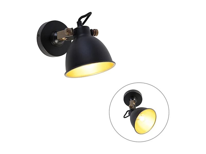 Applique murale industrielle noire avec or réglable - Liko