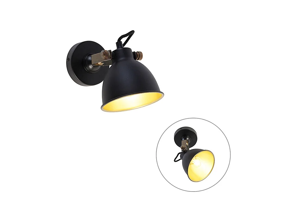 Applique industrielle noire avec or réglable - Liko