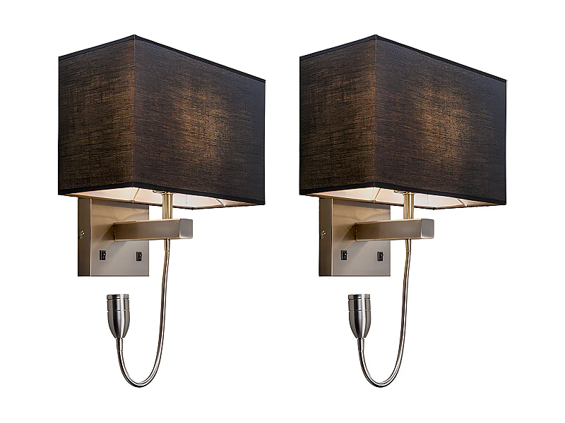 Ensemble de 2 appliques en acier avec abat-jour, bras de lecture avec LED - Bergame