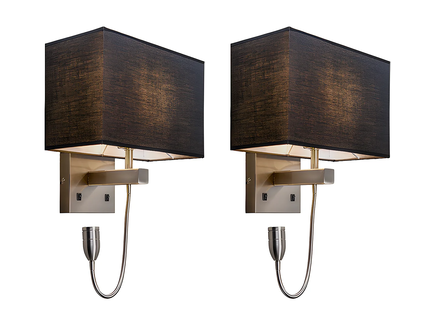 Ensemble de 2 appliques en acier avec abat-jour, bras de lecture avec LED - Bergame